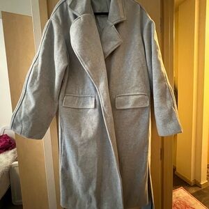 AKIRA “Happy Hour” wool-like Heather Grey Trench Coat with Lapel Collar